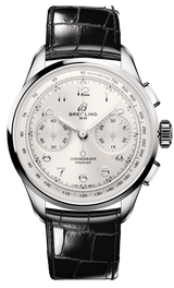 Breitling Premier B09 Chronograph 40 White Dial Black Leather Strap Watch for Men - AB0930371G1P1