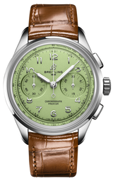 Breitling Premier B09 Chronograph 40 Green Dial Brown Leather Strap Watch for Men - AB0930D31L1P1