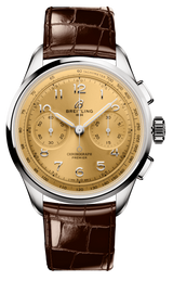 Breitling Premier B09 Chronograph 40 Beige Dial Brown Leather Strap Watch for Men - AB0930F51H1P1