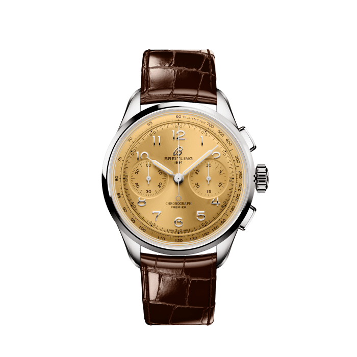 Breitling Premier B09 Chronograph 40 Beige Dial Brown Leather Strap Watch for Men - AB0930F51H1P1