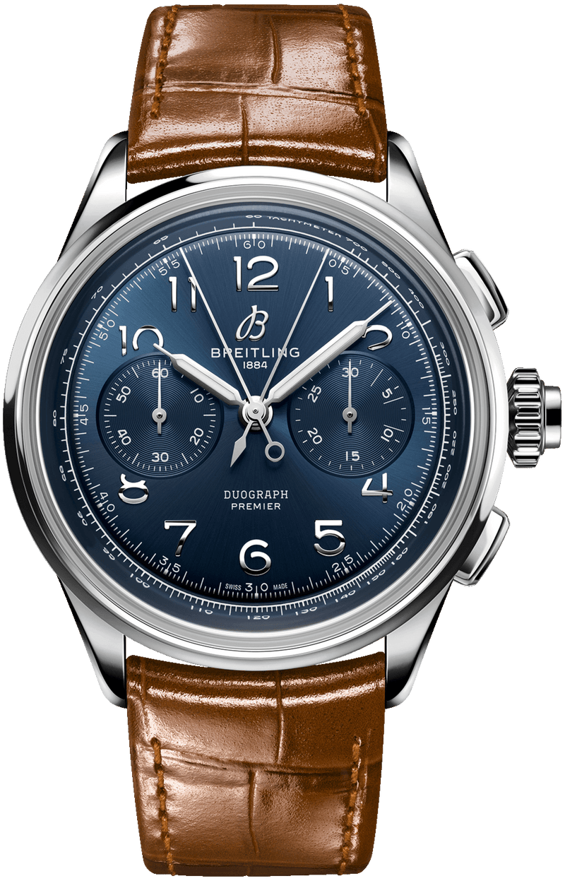 Breitling Premier B15 Duograph 42 Blue Dial Brown Leather Strap Watch for Men - AB1510171C1P1
