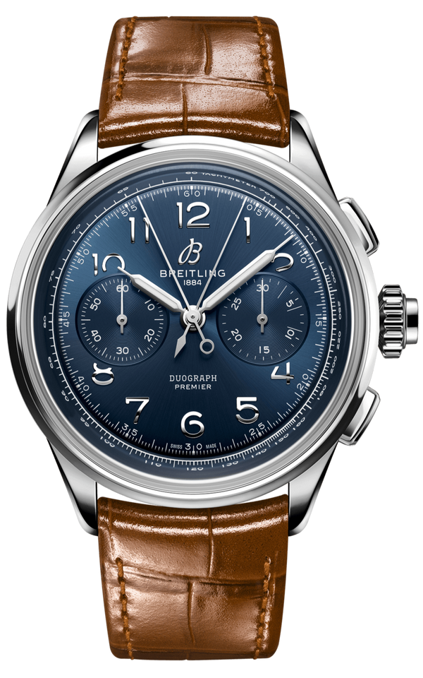 Breitling Premier B15 Duograph 42 Blue Dial Brown Leather Strap Watch for Men - AB1510171C1P1