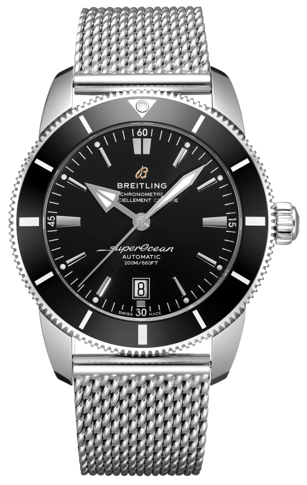 Breitling Superocean Heritage B20 Automatic 46 Black Dial Silver Mesh Bracelet Watch for Men - AB2020121B1A1