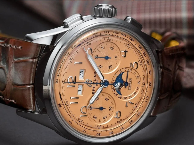 Breitling Premier B25 Datora 42 Beige Dial Brown Leather Strap Watch for Men - AB2510201K1P1