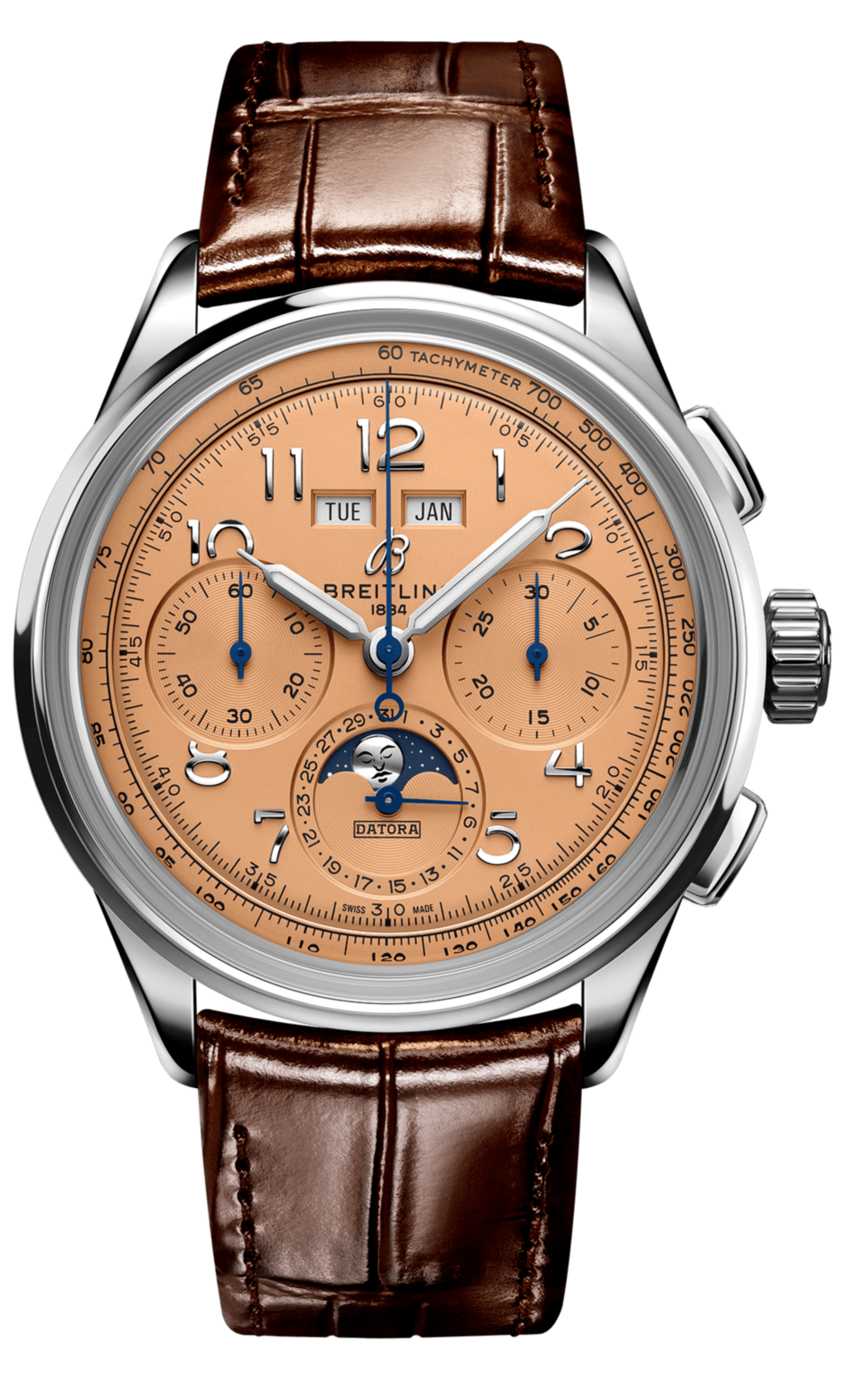 Breitling Premier B25 Datora 42 Beige Dial Brown Leather Strap Watch for Men - AB2510201K1P1