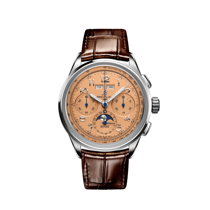 Breitling Premier B25 Datora 42 Beige Dial Brown Leather Strap Watch for Men - AB2510201K1P1