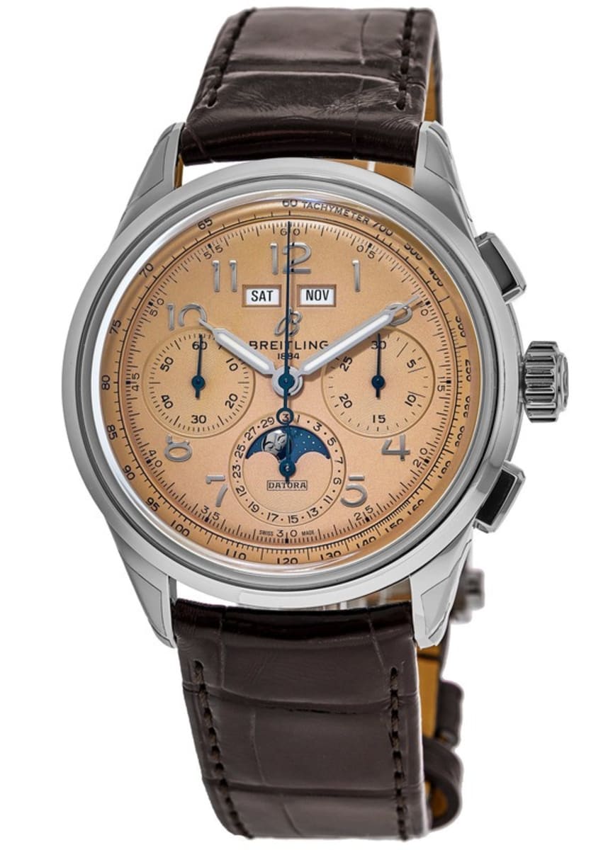 Breitling Premier B25 Datora 42 Beige Dial Brown Leather Strap Watch for Men - AB2510201K1P1