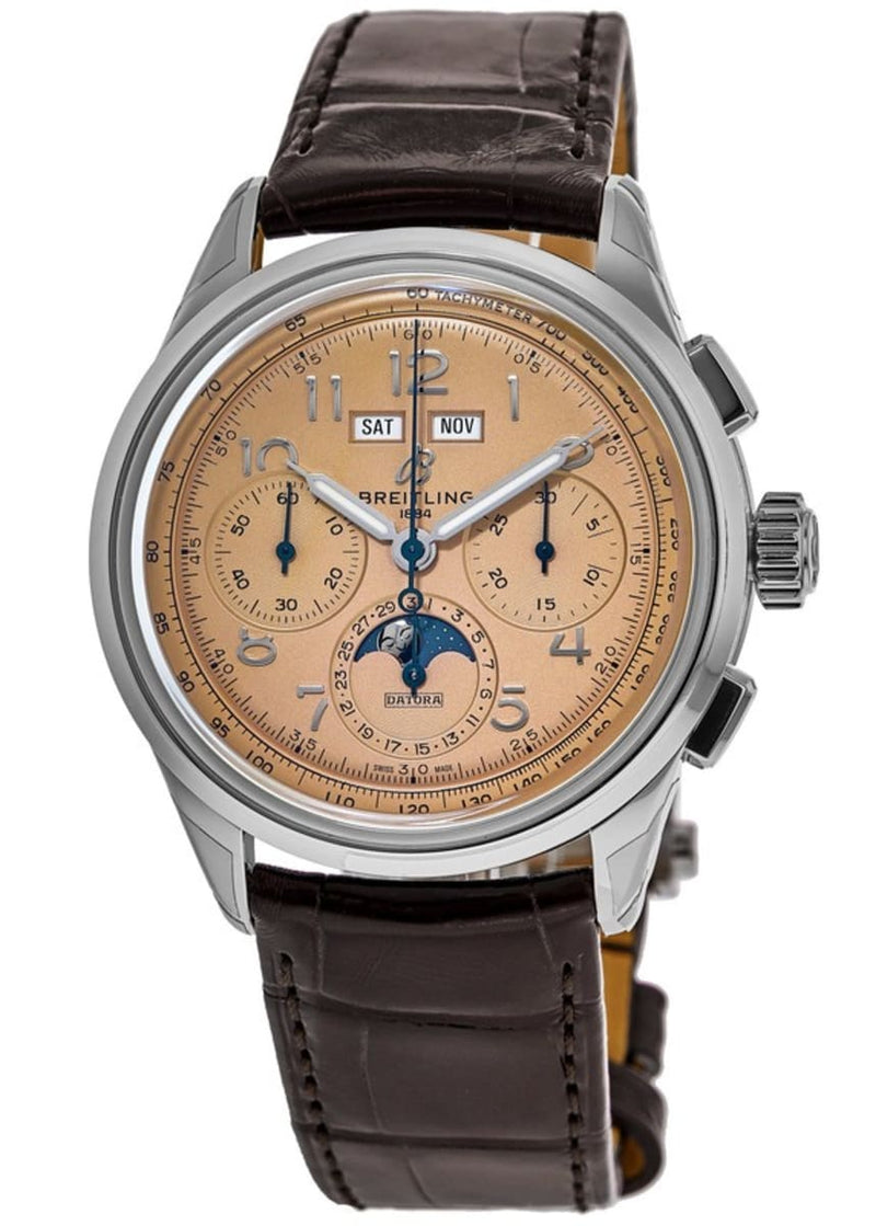Breitling Premier B25 Datora 42 Beige Dial Brown Leather Strap Watch for Men - AB2510201K1P1