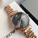 Emporio Armani Gianni T Bar Black Dial Rose Gold Steel Strap Watch For Women - AR11206 Buy Now By Emporio Armani