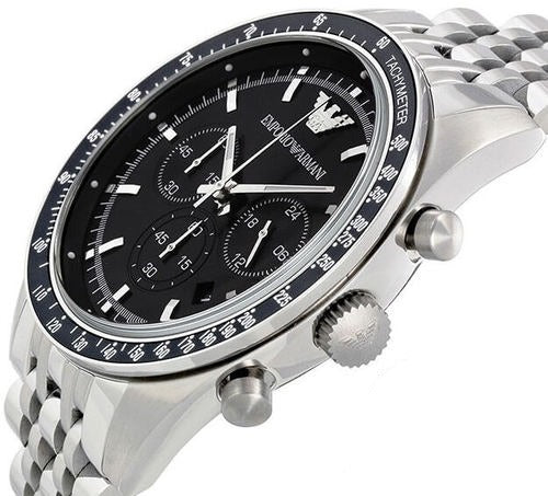 Emporio Armani Tazio Chronograph Black Dial Silver Steel Strap Watch For Men - AR5988 Buy Now By Emporio Armani