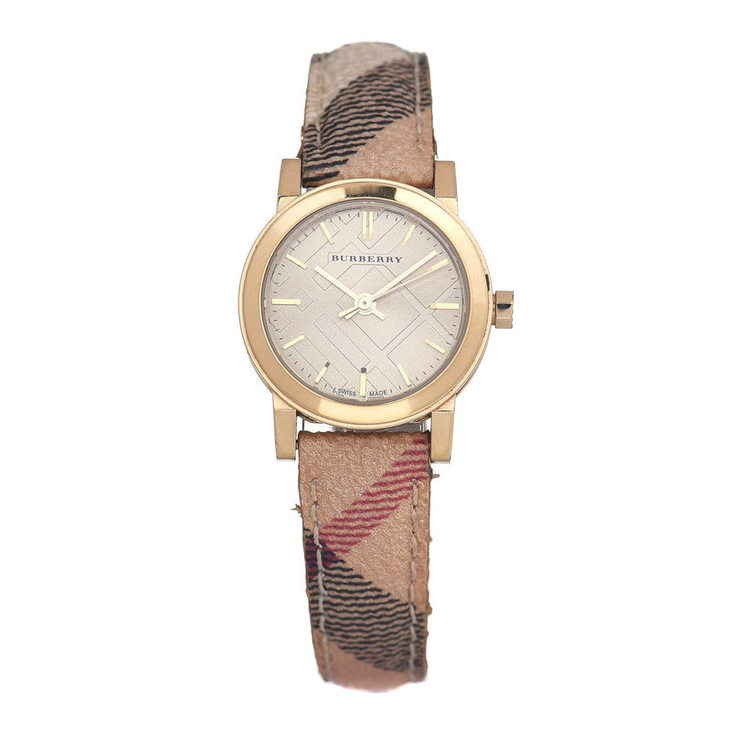 Burberry The City Gold Dial Haymarket Brown Leather Strap Watch for Women - BU9219 Buy Now By Burberry