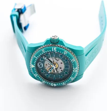 Shop Gucci Dive Automatic Green Dial Green Rubber Strap Unisex Watch - YA136344 in USA