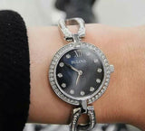Bulova Crystal Black Mother of Pearl Dial Silver Steel Strap Watch for Women - 96L224 Buy Now By Bulova