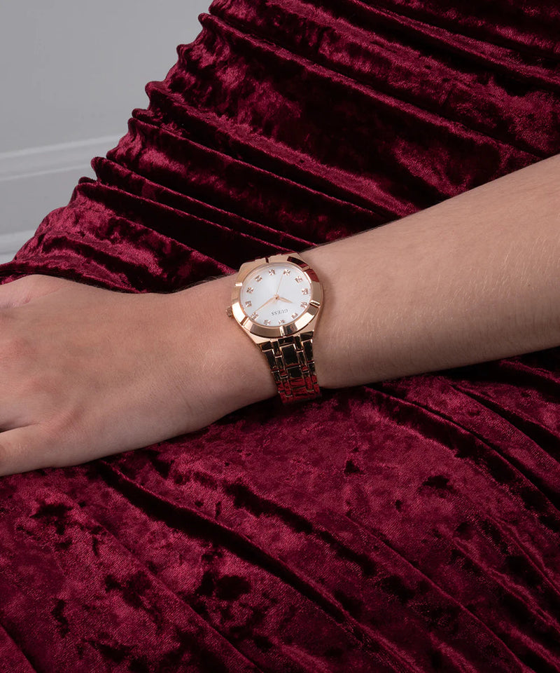 Guess Crystalline Diamonds Silver Dial Rose Gold Steel Strap Watch for Women - GW0114L3 Buy Now By Guess