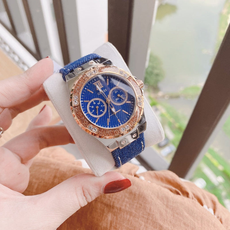 Guess Limelight Quartz Analog Blue Dial Blue Denim Strap Watch For Women - W0775l10 Buy Now By Guess