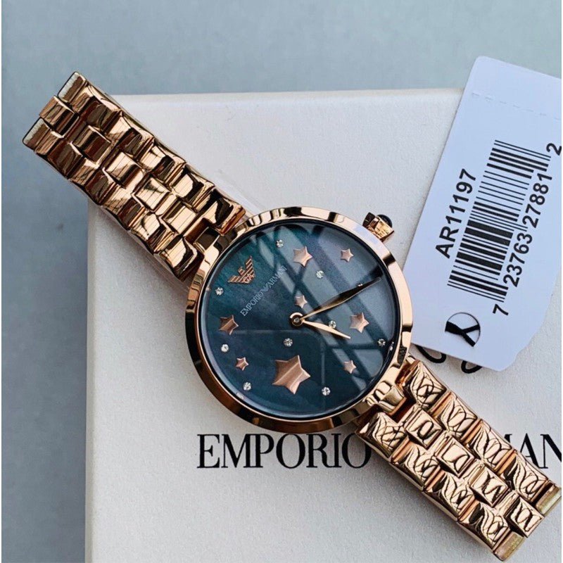 Emporio Armani Arianna Black Dial Rose Gold Stainless Steel Watch For Women - AR11197 Buy Now By Emporio Armani