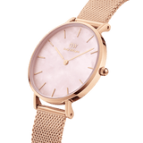 Daniel Wellington Petite Melrose Mother of Pearl Pink Dial Pink Mesh Strap Watch For Women - DW00100513 Buy Now By Daniel Wellington