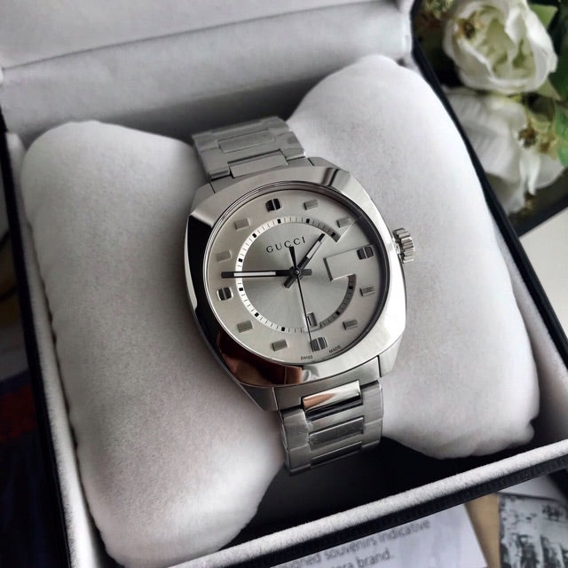 Gucci GG2570 Silver Dial Silver Steel Strap Watch For Men - YA142308 Buy Now By Gucci
