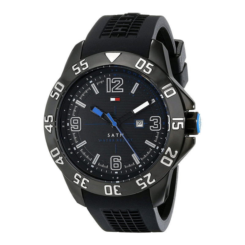 Shop Tommy Hilfiger Sport Multifunction Black Dial Black Rubber Strap Watch for Men - 1790983 in USA