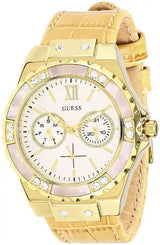 Guess Limelight Quartz Silver Dial Golden Leather Strap Watch For Women - W0775L2 Buy Now By Guess