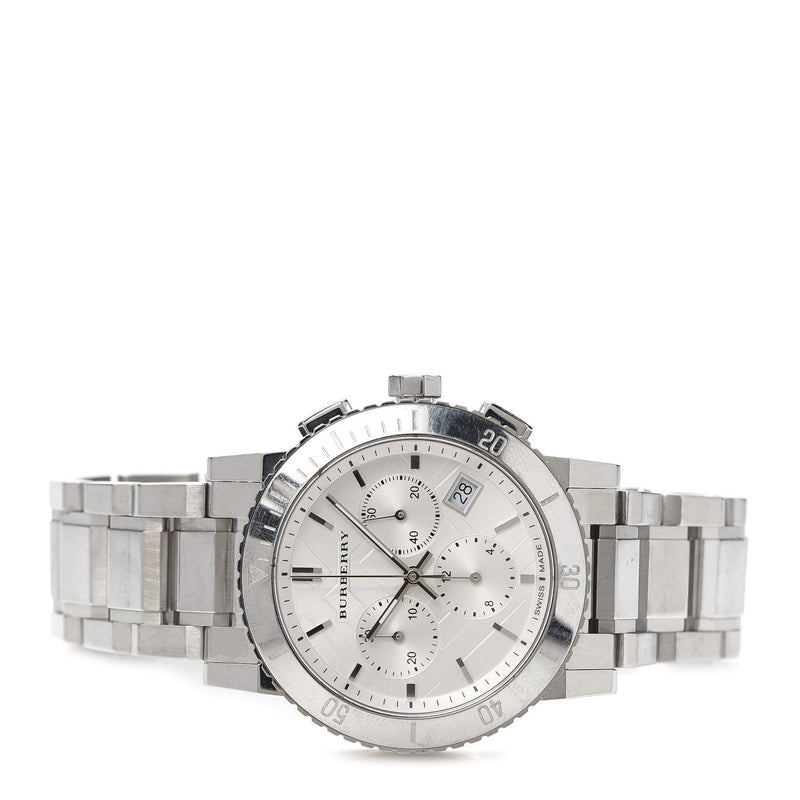 Shop Burberry City Chronograph White Dial Silver Steel Strap Watch For Women - BU9700 in USA