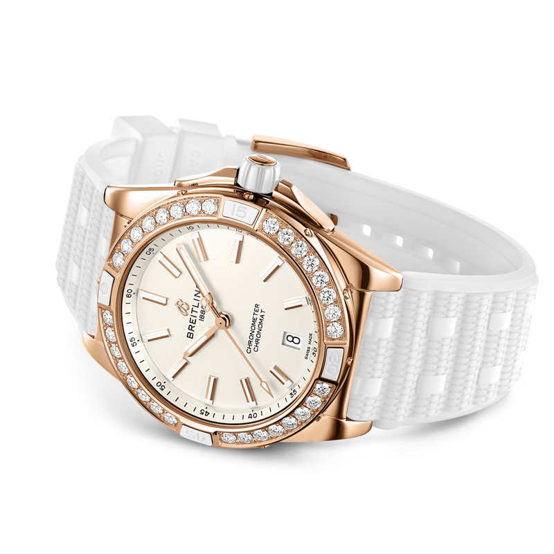 Breitling Super Chronomat Automatic 38 Origins Diamonds White Dial White Rubber Strap Watch for Women - R17356531G1S1