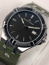 Maurice Lacroix Aikon Quartz Black Dial Green Crocodile Leather Strap Watch for Men - AI1008-PVB21-330-1 Buy Now By Maurice Lacroix