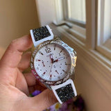 Guess Swirl Quartz Silver Dial White Silicone Strap Watch for Women - W1096L1 Buy Now By Guess