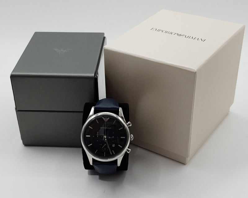 Emporio Armani Lambda Chronograph Blue Dial Blue Leather Strap Watch For Men - AR11018 Buy Now By Emporio Armani