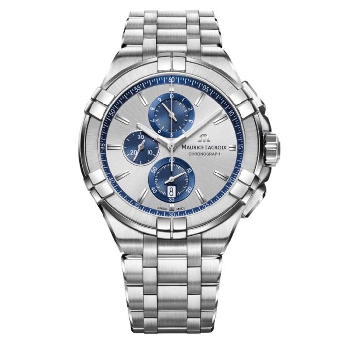 Maurice Lacroix Aikon Chronograph Silver Dial Silver Steel Strap Watch for Men - AI1018-SS002-131-1 Buy Now By Maurice Lacroix