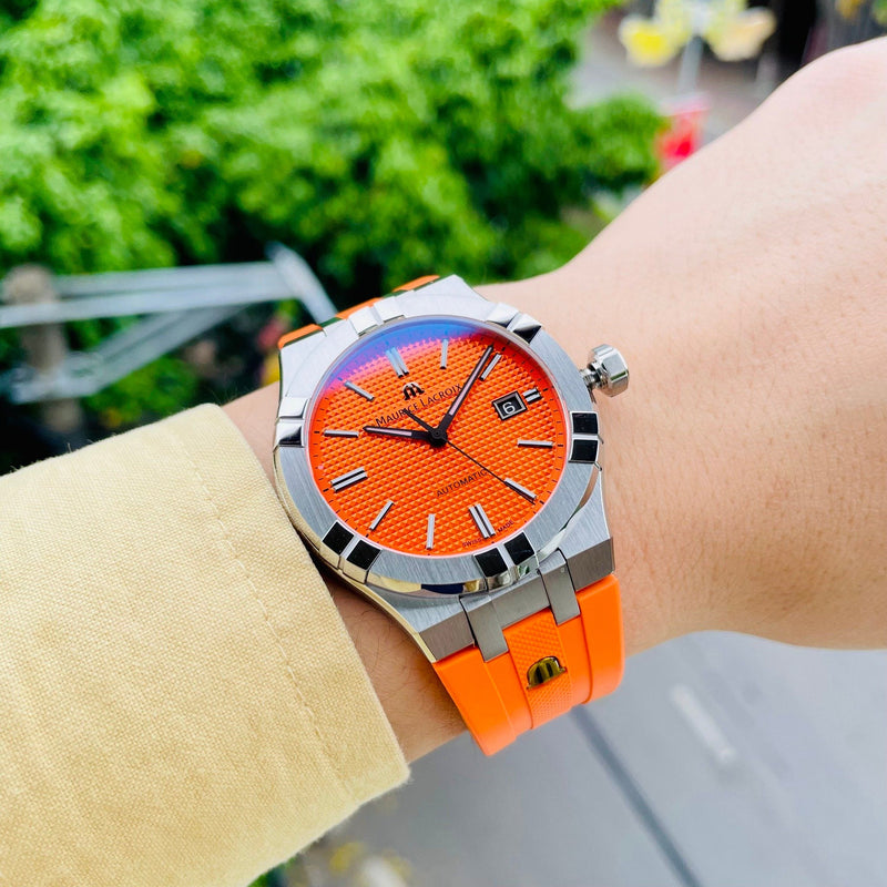Maurice Lacroix Aikon Limited Edition Automatic Date Orange Dial Silver Steel Strap Watch For Men - AI6008-SS00F-530-1 Buy Now By Maurice Lacroix