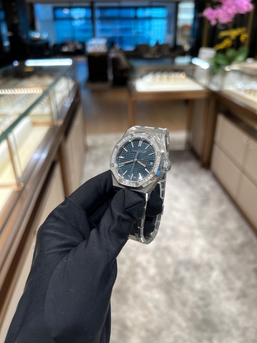 Audemars Piguet Royal Oak 50th Anniversary Diamond Ice Blue Dial Silver Steel Strap Watch for Men - 15551ST.ZZ.1356ST.01