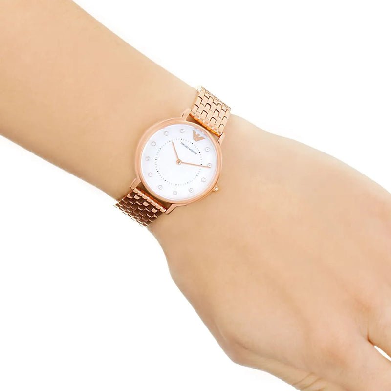 Emporio Armani Kappa Analog Mother of Pearl Dial Rose Gold Steel Strap Watch For Women - AR11006 Buy Now By Emporio Armani