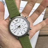 Shop Emporio Armani Chronograph White Dial Green Rubber Strap Watch For Men - AR11022 in USA