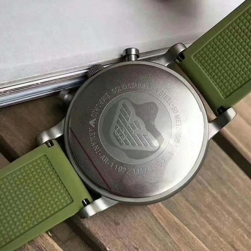 Shop Emporio Armani Chronograph White Dial Green Rubber Strap Watch For Men - AR11022 in USA