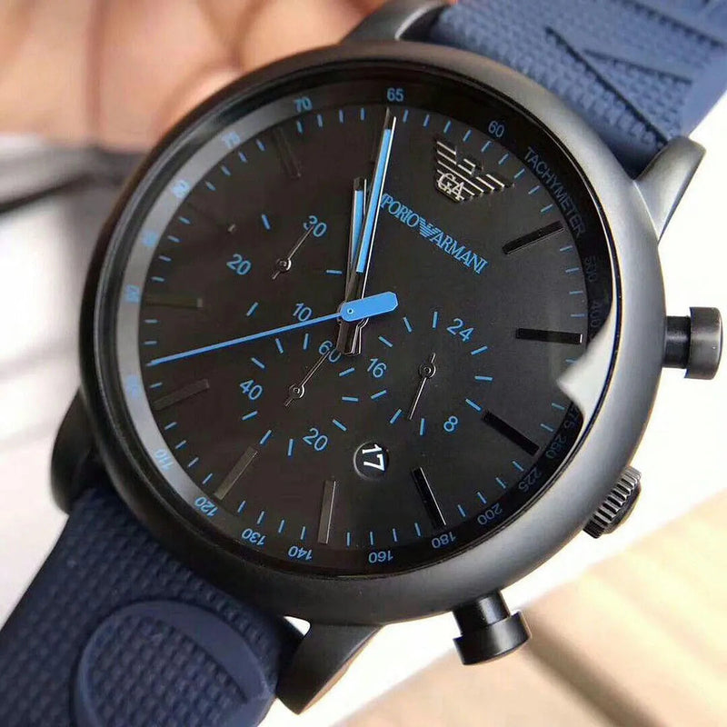 Emporio Armani Luigi Chronograph Black Dial Blue Rubber Strap Watch For Men - AR11023 Buy Now By Emporio Armani