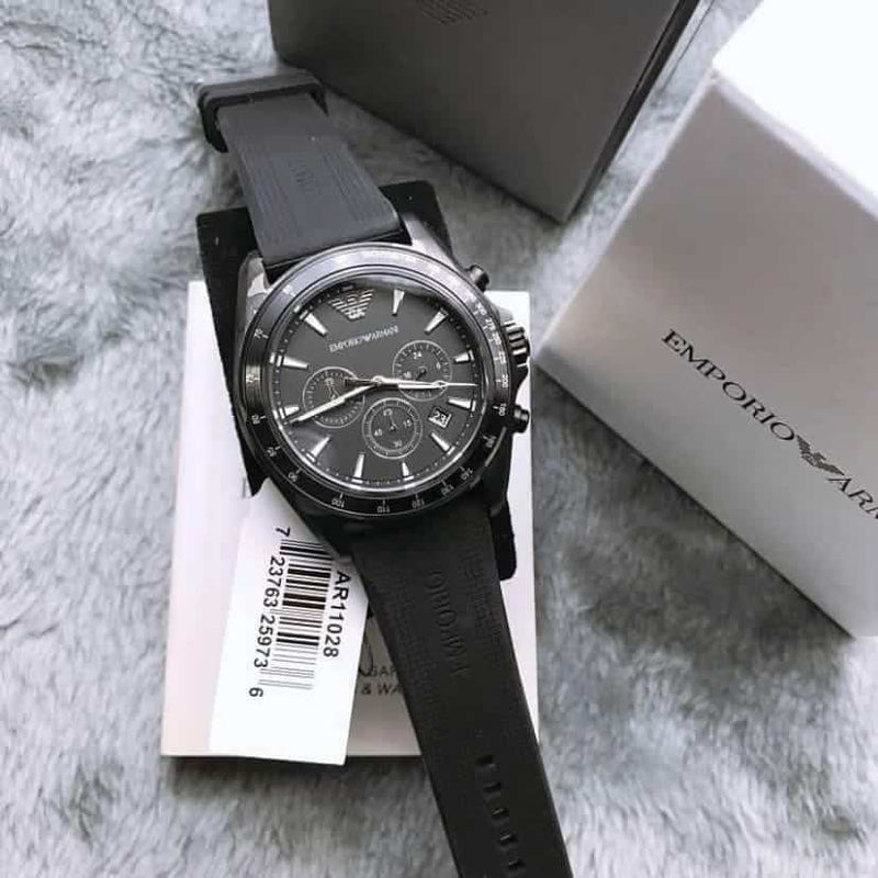 Emporio Armani Giovanni Chronograph Black Dial Black Rubber Strap Watch For Men - AR11028 Buy Now By Emporio Armani