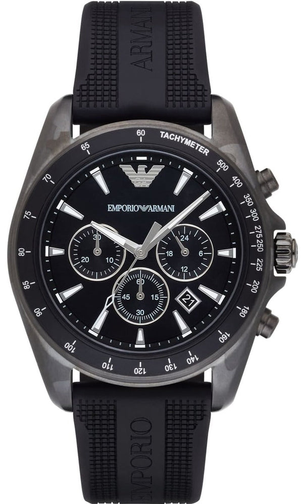 Shop Emporio Armani Giovanni Chronograph Black Dial Black Rubber Strap Watch For Men - AR11028 in USA