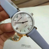Emporio Armani Gianni T-Bar Mother Of Pearl White Dial Grey Leather Strap Watch For Women - AR11039 Buy Now By Emporio Armani