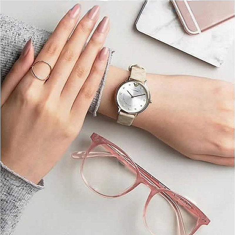 Emporio Armani Kappa Quartz Silver Dial Beige Leather Strap Watch For Women - AR11042 Buy Now By Emporio Armani