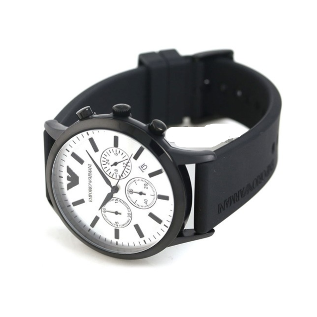 Shop Emporio Armani Chronograph Quartz Silver Dial Black Rubber Strap Watch For Men - AR11048 in USA