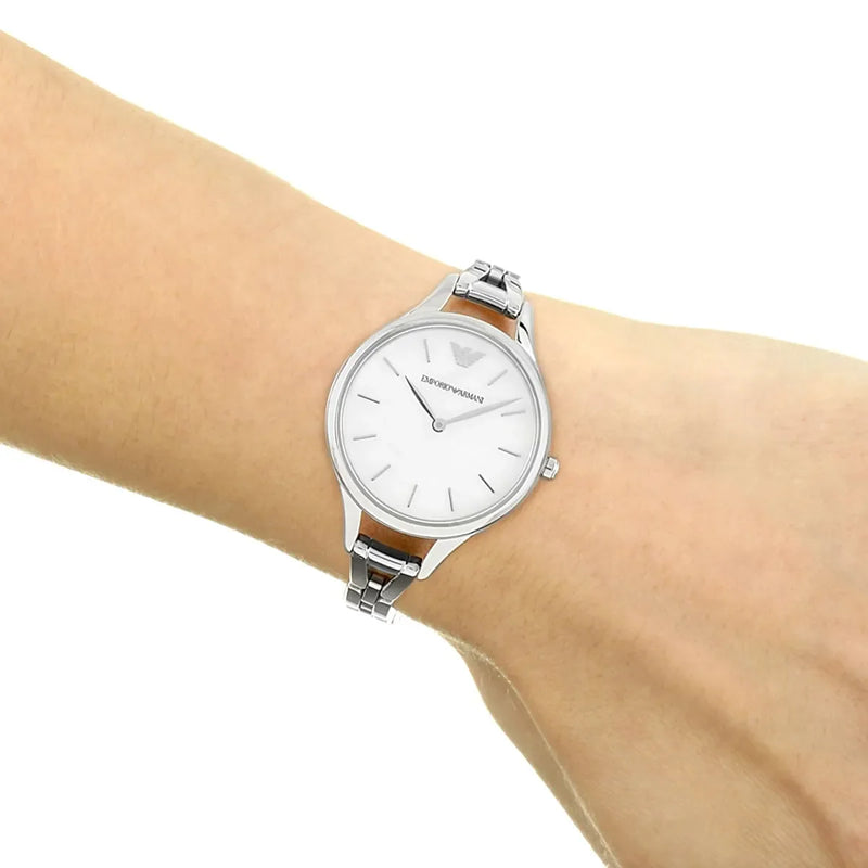 Emporio Armani Aurora Mother Of Pearl White Dial Silver Steel Strap Watch For Women - AR11054 Buy Now By Emporio Armani