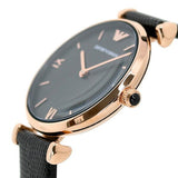 Emporio Armani Gianni T Bar Black Mother of Pearl Dial Black Leather Strap Watch For Women - AR11060 Buy Now By Emporio Armani
