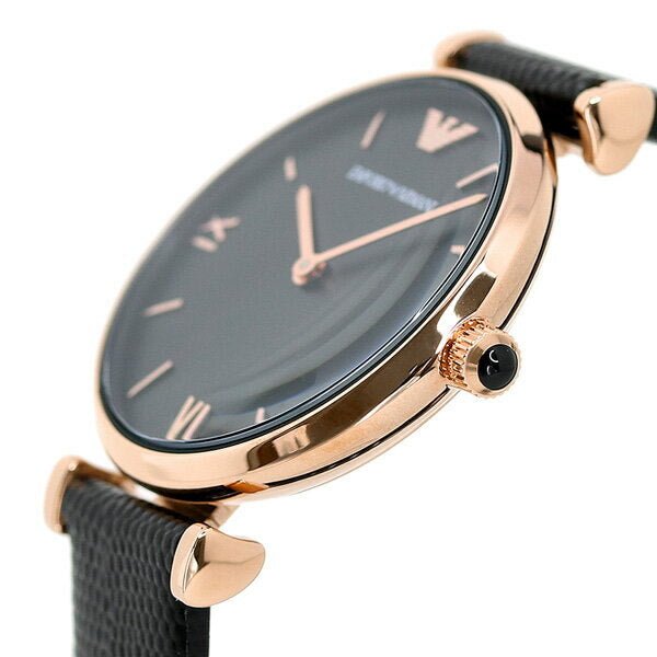 Emporio Armani Gianni T Bar Black Mother of Pearl Dial Black Leather Strap Watch For Women - AR11060 Buy Now By Emporio Armani