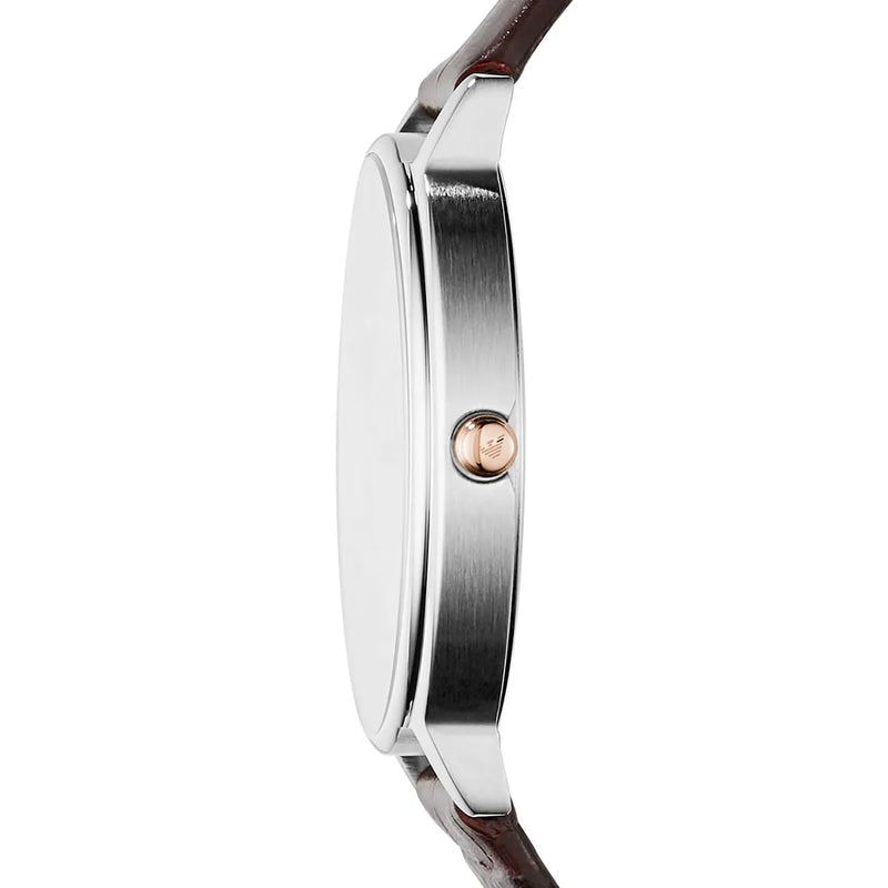 Emporio Armani Dress Quartz Silver Dial Brown Leather Strap Watch For Women - AR11063 Buy Now By Emporio Armani