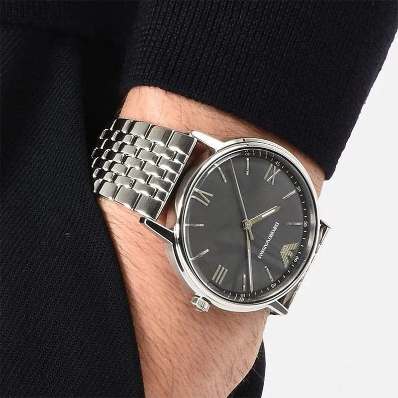 Shop Emporio Armani Kappa Quartz Grey Dial Silver Mesh Bracelet Watch For Men - AR11068 in USA