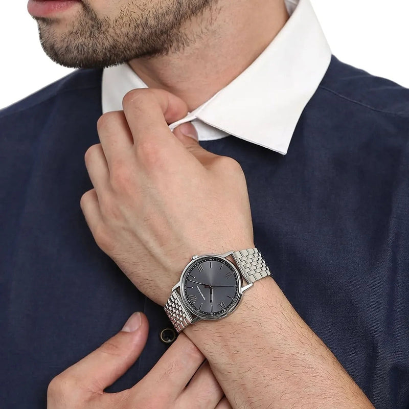 Shop Emporio Armani Kappa Quartz Grey Dial Silver Mesh Bracelet Watch For Men - AR11068 in USA