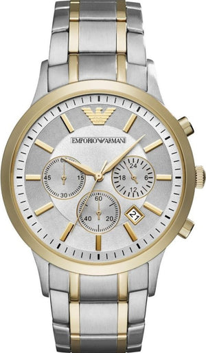 Emporio Armani Renato Chronograph Silver Dial Two Tone Steel Strap Watch For Men - AR11076