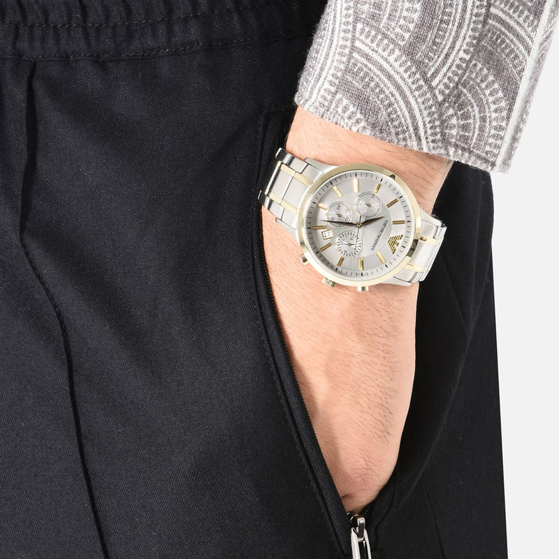 Emporio Armani Renato Chronograph Quartz Silver Dial Two Tone Steel Strap Watch For Men - AR11076 Buy Now By Emporio Armani
