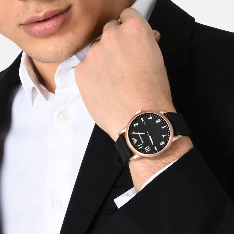 Shop Emporio Armani Luigi Quartz Black Dial Black Rubber Strap Watch For Men - AR11097 in USA